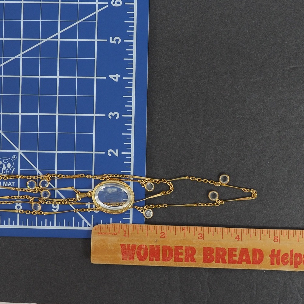 Goldette NY Necklace Triple Strand Clear Bezel Intaglio Pendant Gold Tone MCM - Picture 5 of 10